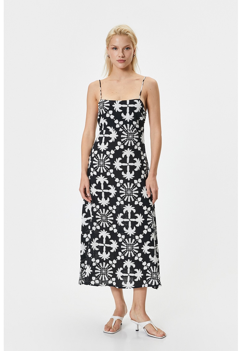Rochie midi cu imprimeu etnic - Alb/Negru