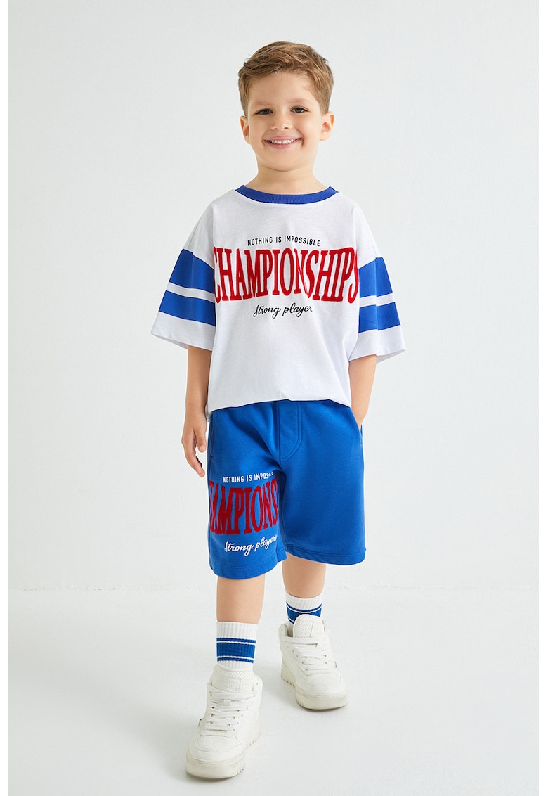 Bermude din bumbac cu snur de ajustare si imprimeu