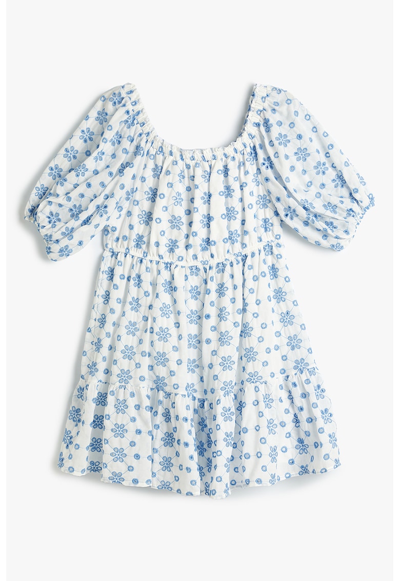 Rochie midi evazata din amestec de bumbac cu decolteu rotund