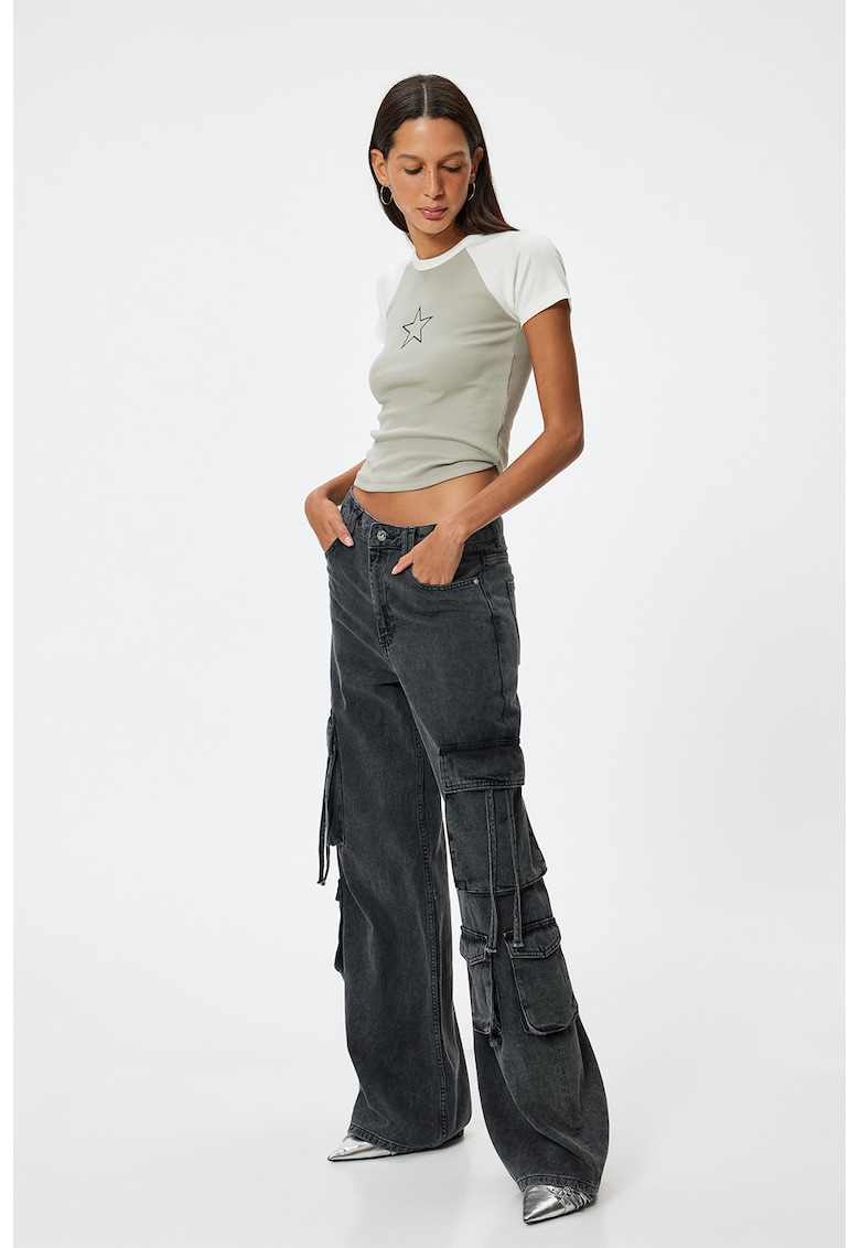 Tricou slim fit cu maneci raglan - Alb/Gri deschis