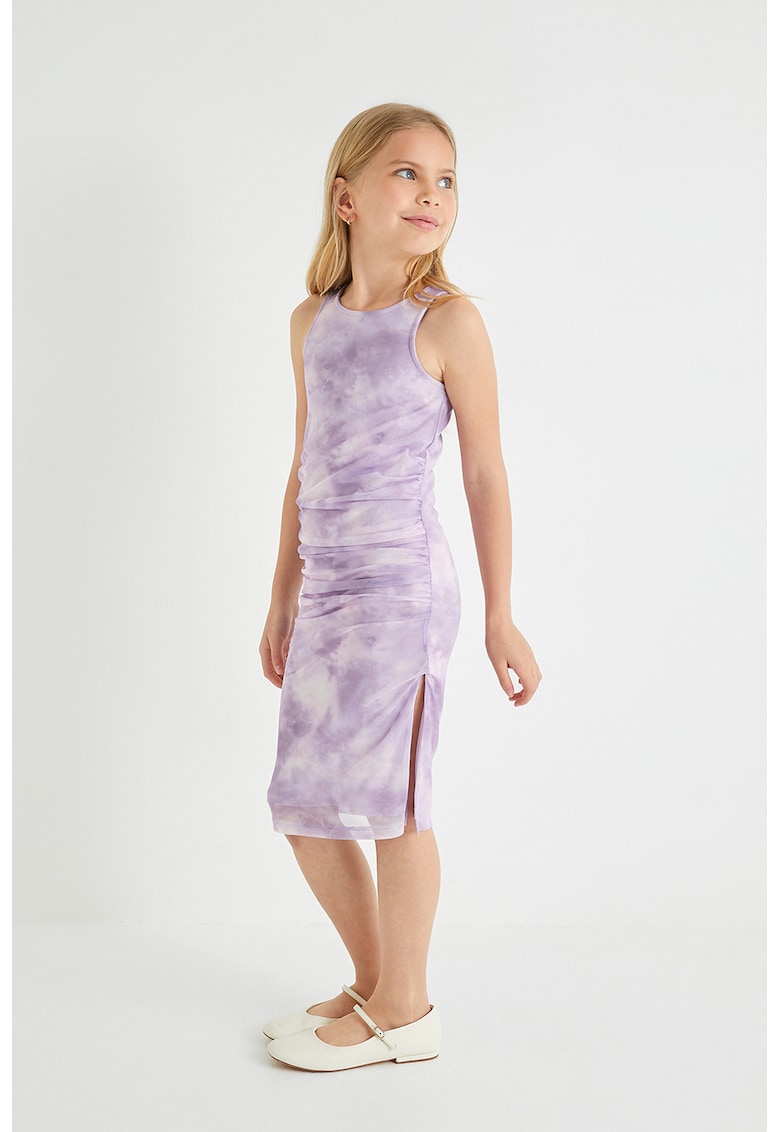 Rochie cu model tie-dye si detalii cu fronseuri