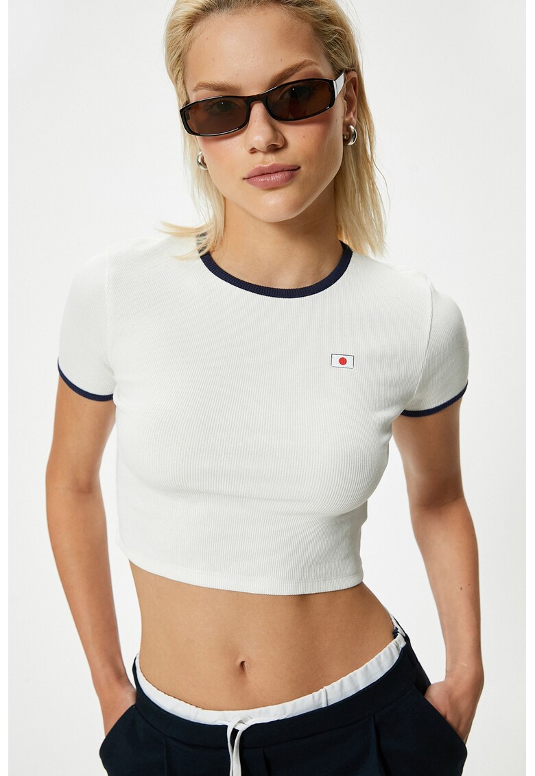Tricou crop striat - Alb/Negru