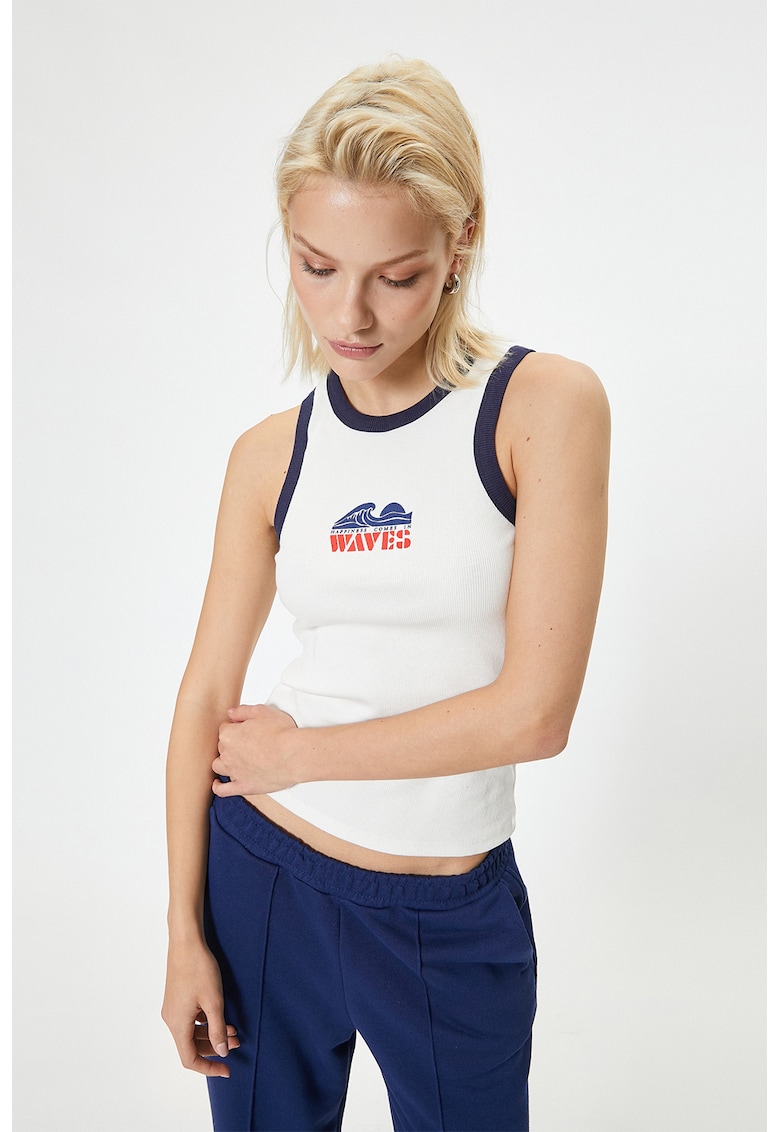 Top cu imprimeu frontal - Alb/Rosu vermillion/Bleumarin