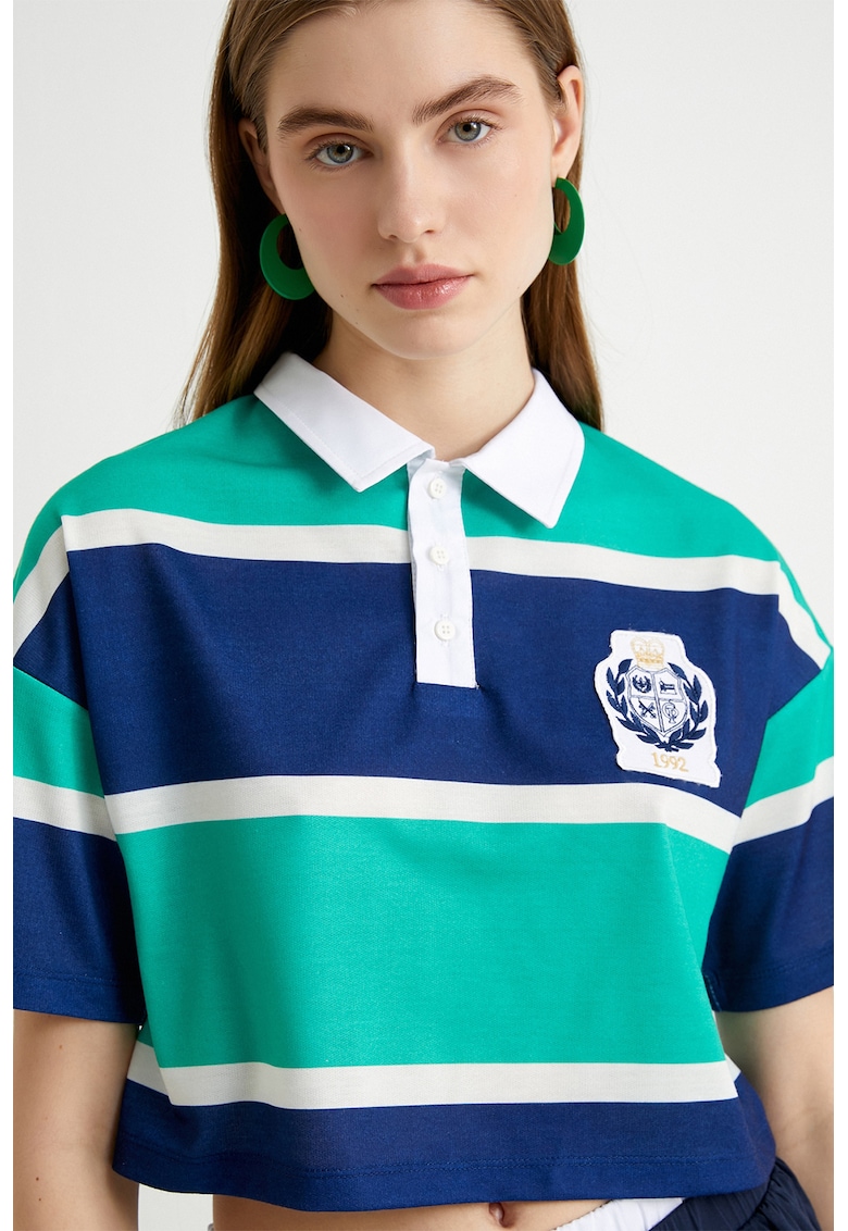 Tricou polo crop cu maneci cazute