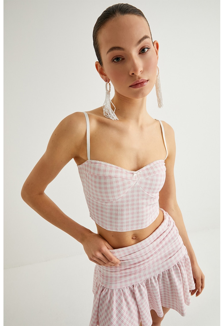 Top crop in carouri - Alb murdar/Roz pal