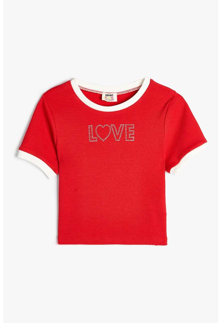 Tricou striat cu aplicatii cu strasuri - Rosu/Alb