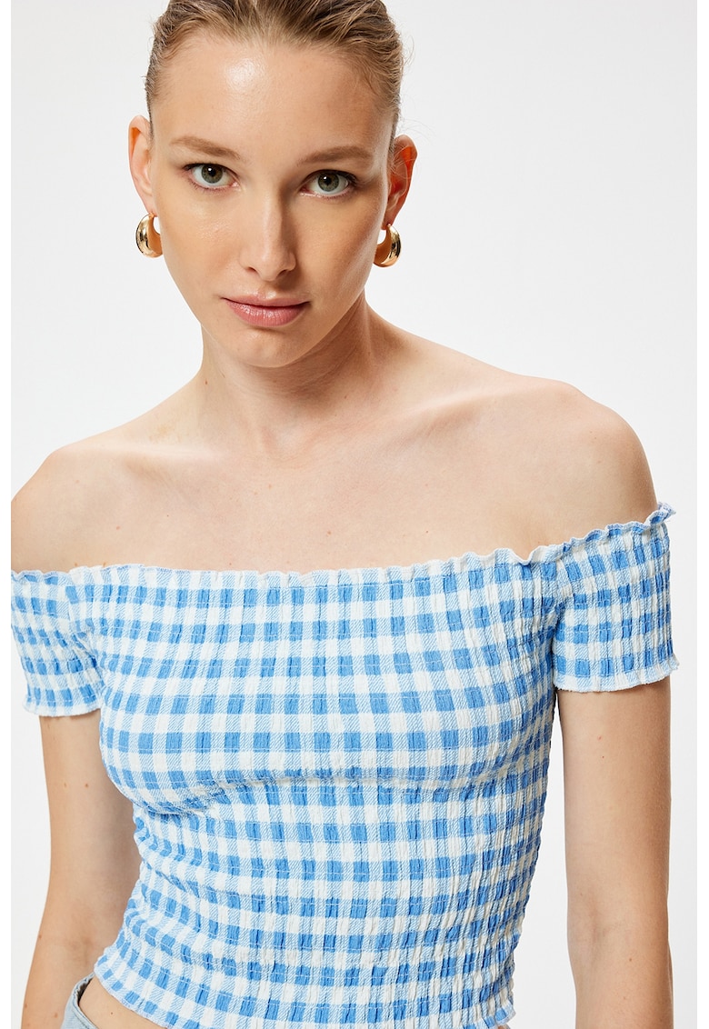 Tricou crop cu decolteu pe umeri