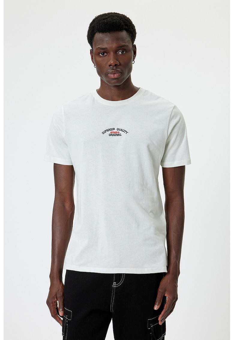 Tricou de bumbac cu decolteu la baza gatului - Alb/Negru