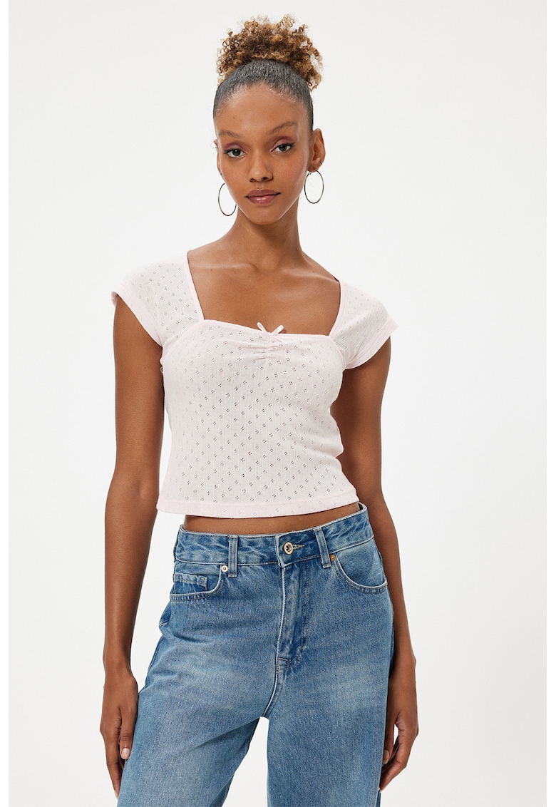 Tricou crop cu decolteu patrat - Alb murdar
