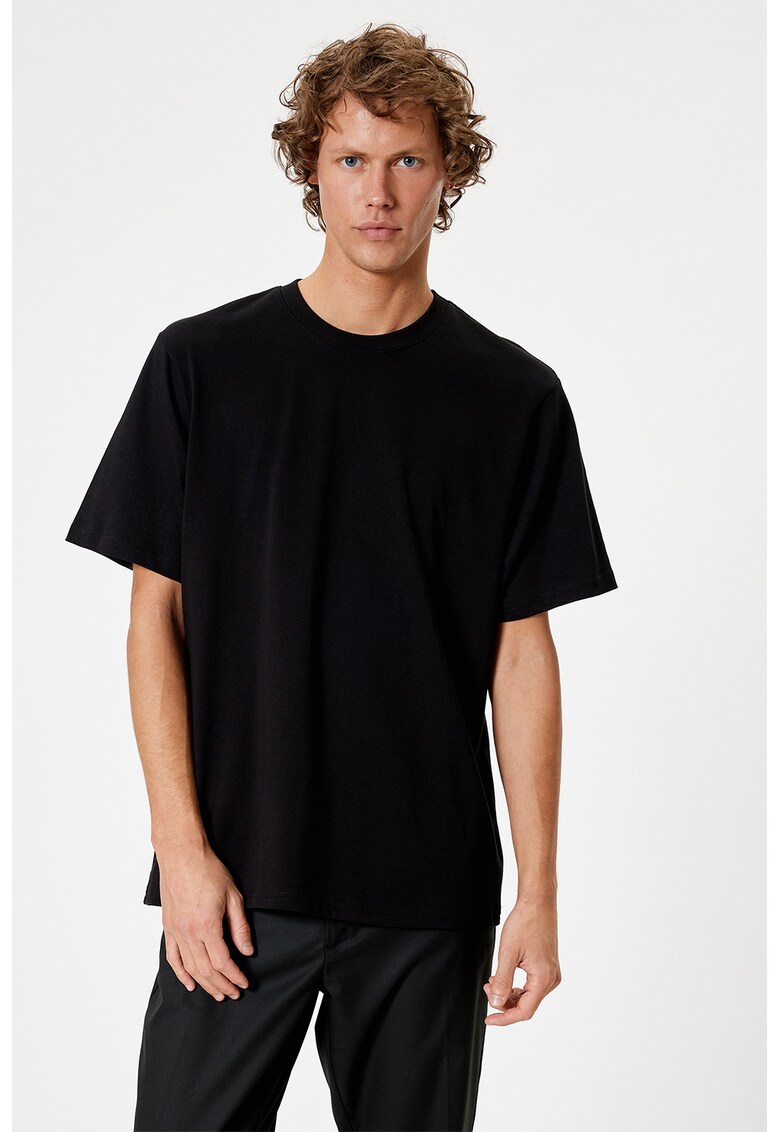 Tricou de bumbac cu decolteu la baza gatului