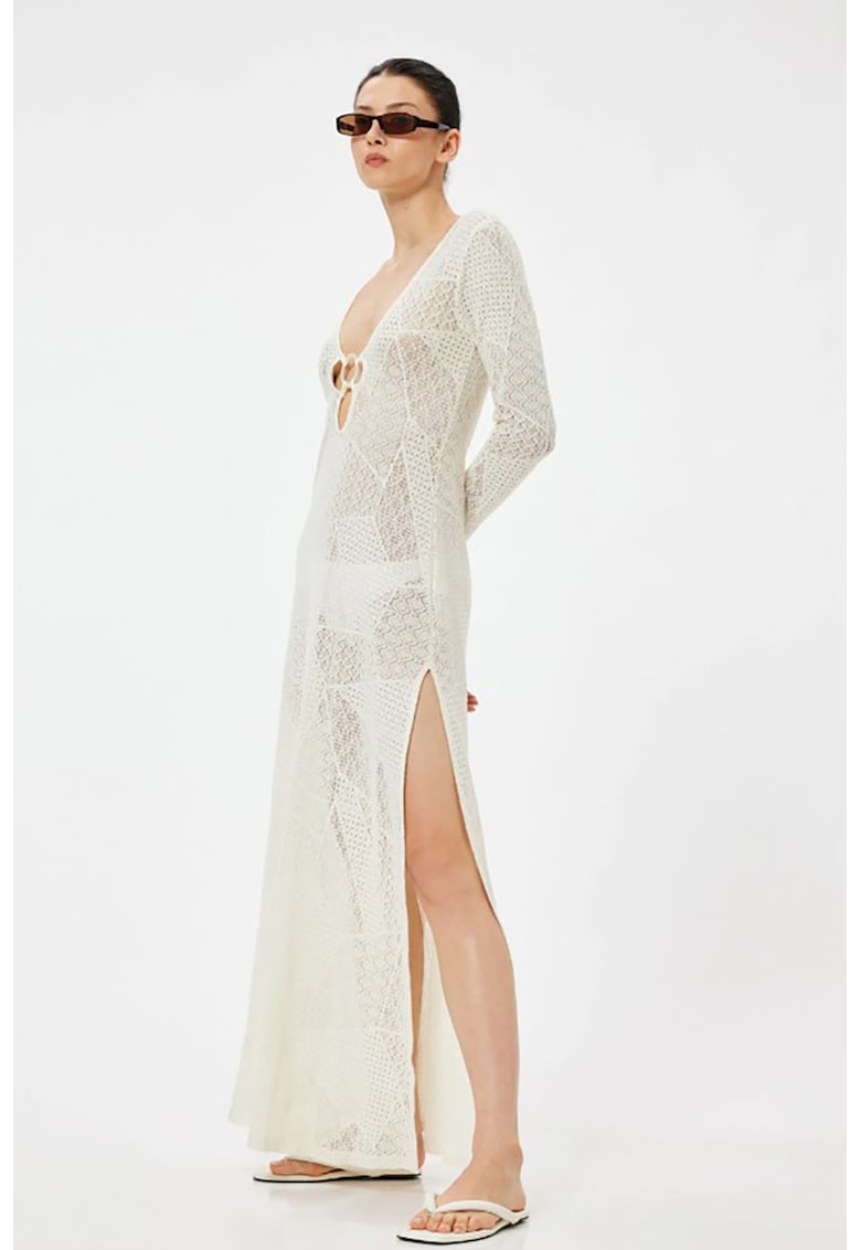 Rochie din amestec de bumbac cu slit - Alb murdar