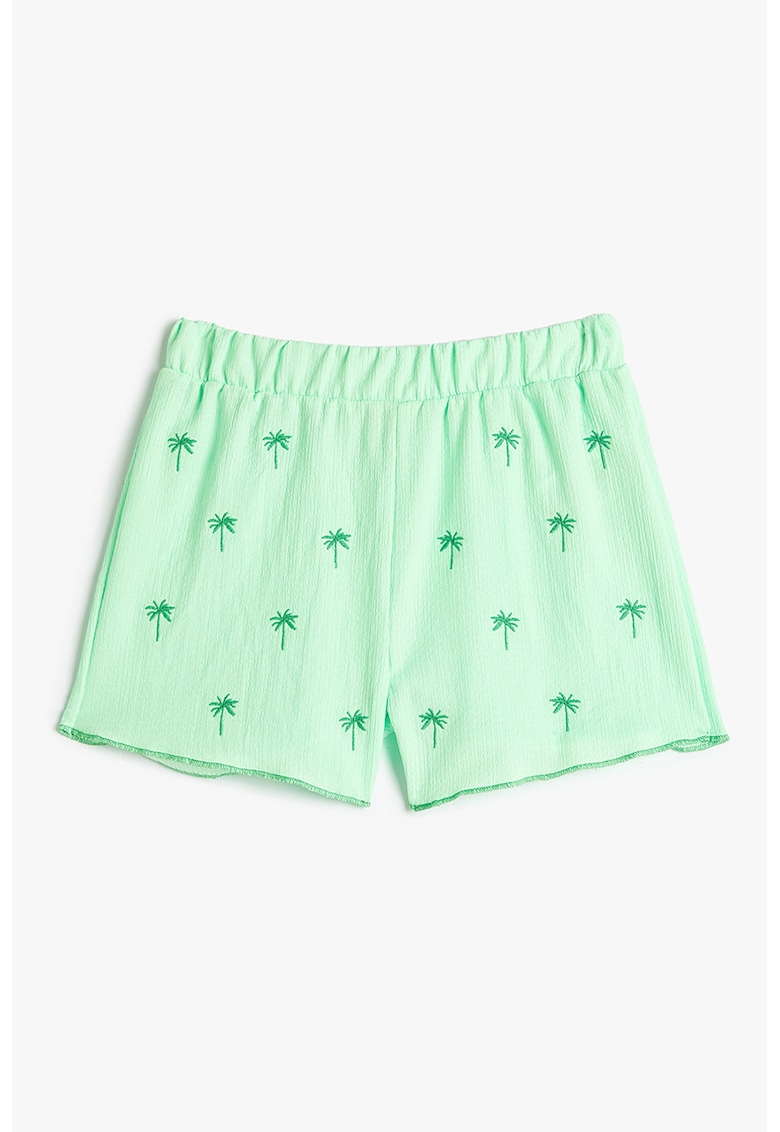 Pantaloni scurti cu detalii tropicale cu broderie - Verde menta