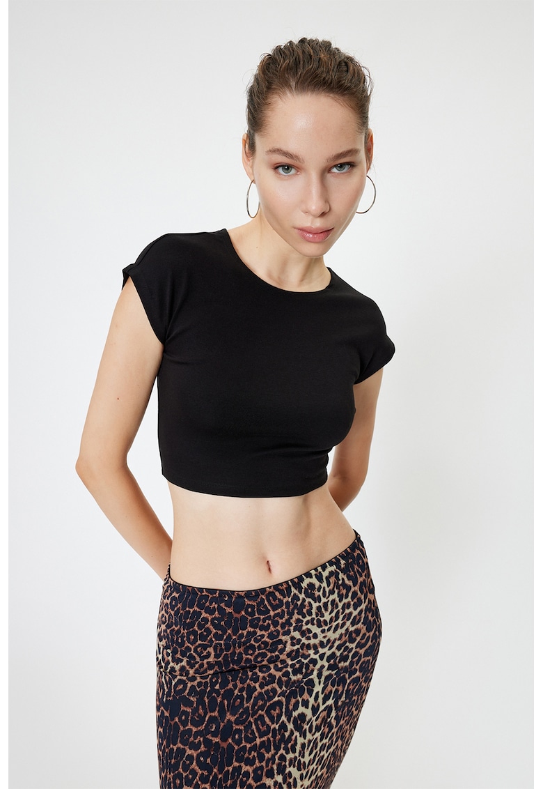 Tricou crop slim fit din amestec de modal