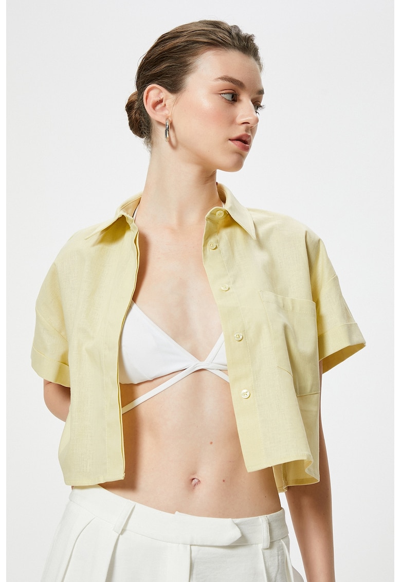 Camasa crop din in si bumbac