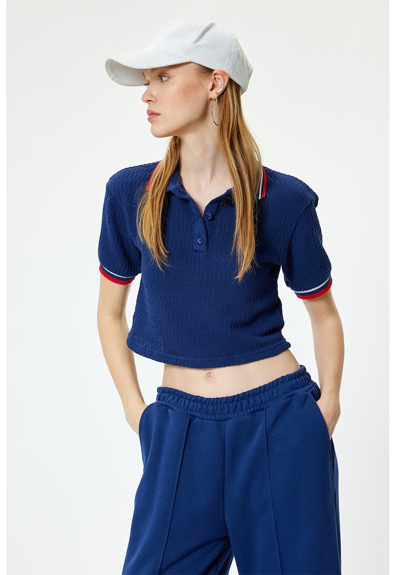 Tricou polo crop texturat