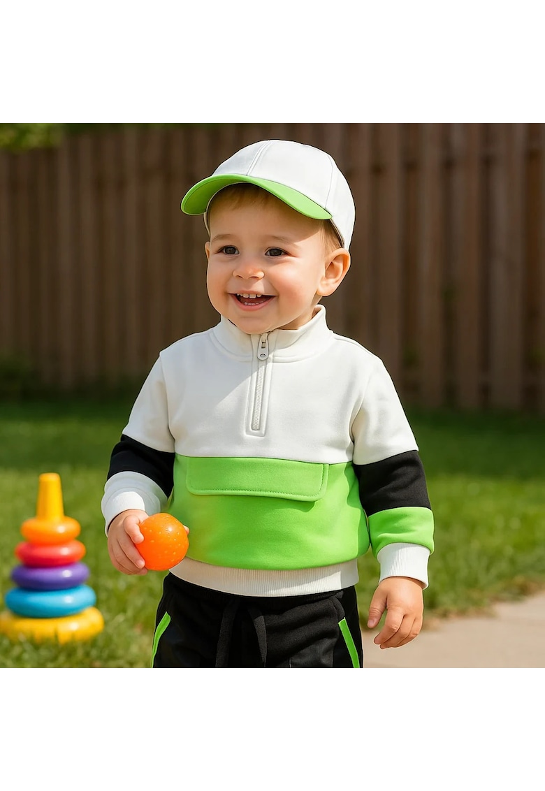 Bluza sport  - Natural Power - Alb cu dungi verzi - pentru baietei Bluza sport  - Natural Power - Alb cu dungi verzi - pentru baietei