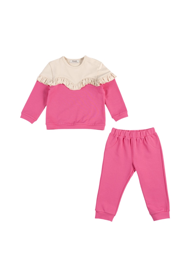 Set 2 piese sport: Bluza cu maneca lunga si volan si pantalon  - Hope - Roz Fucsia si Bej - pentru fetite