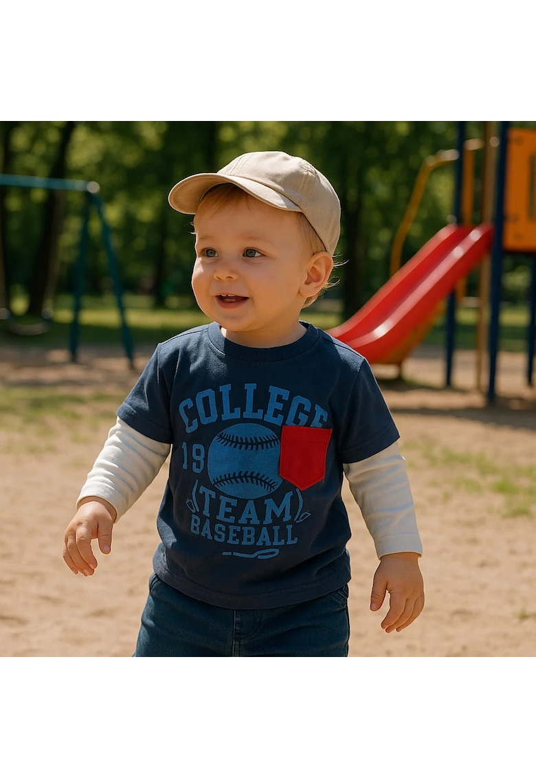 Bluza subtire cu maneca lunga si imprimeu  - Athletic Team - Bleumarin - pentru baietei