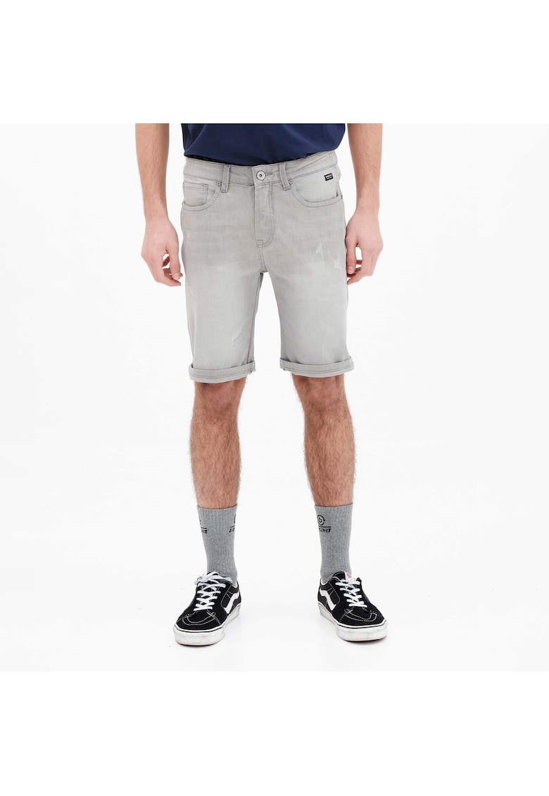 Pantaloni scurti barbati denim elastic - 5 buzunare - gri - bumbac