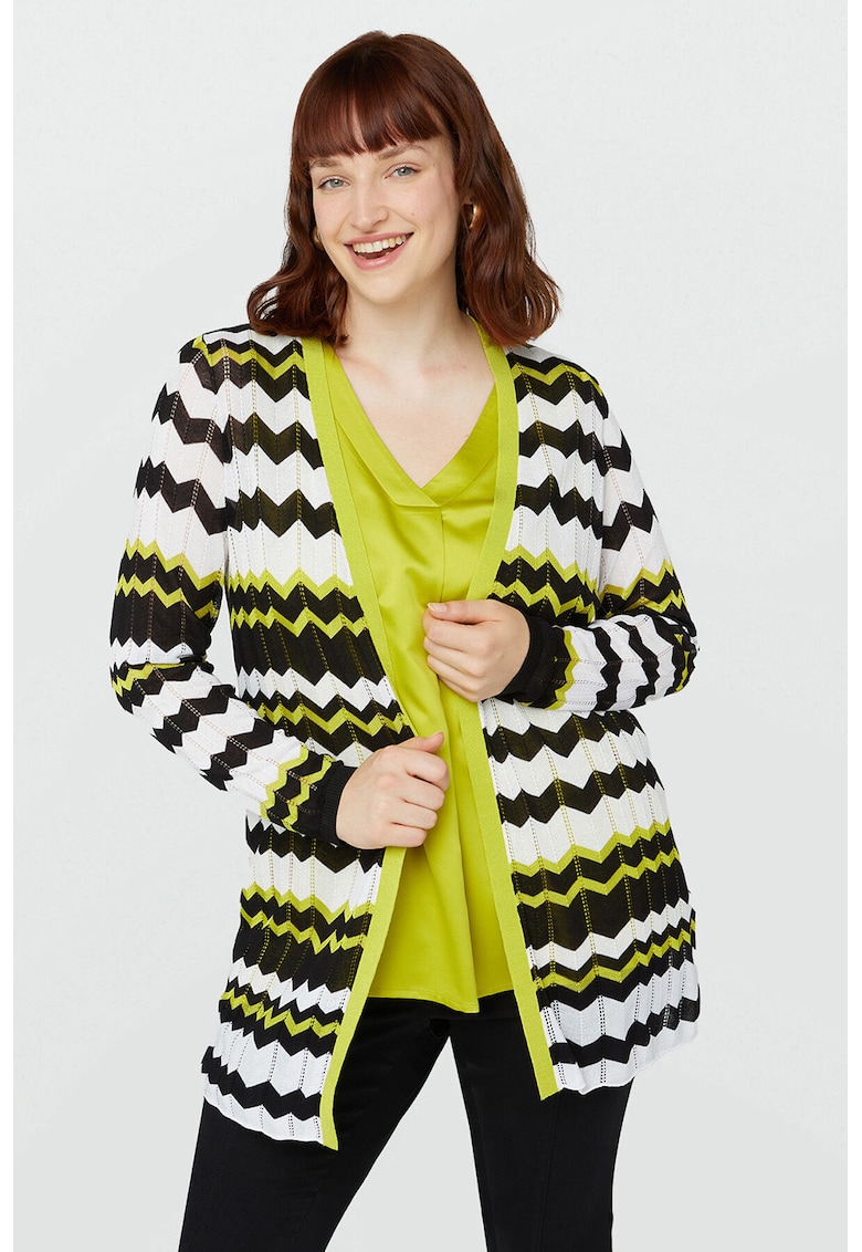 Cardigan cu model chevron - Alb/Negru/Verde fistic