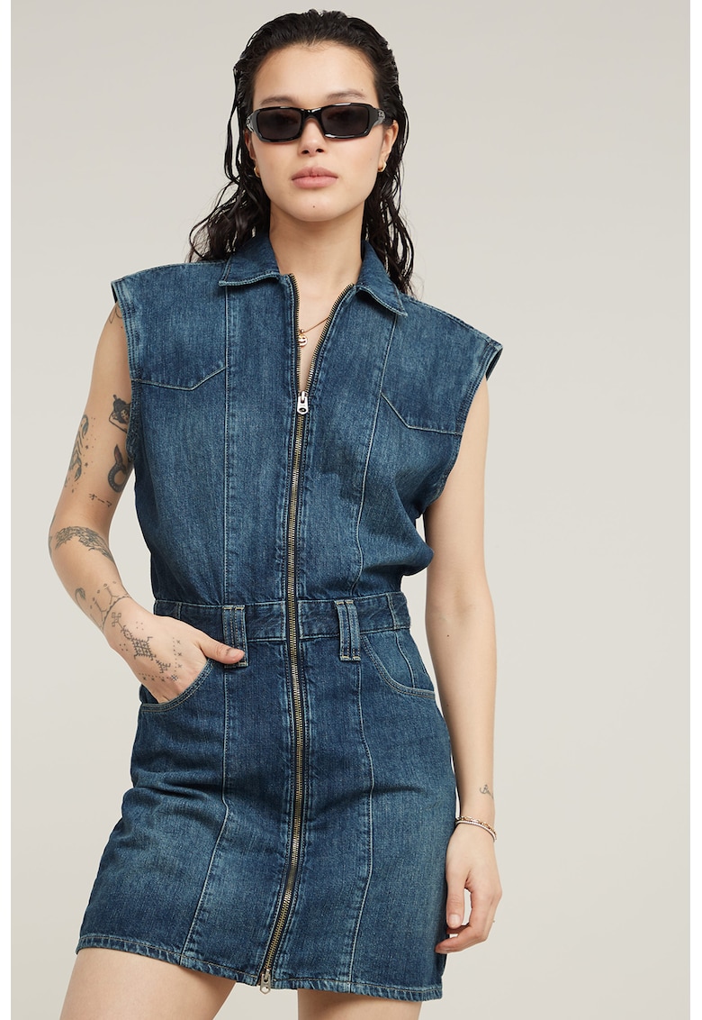 RAW - Rochie mini din denim cu maneci detasabile