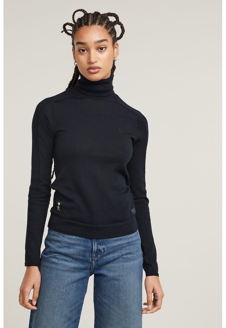 Pulover din lana cu guler inalt - Albastru ultramarin