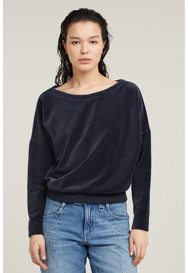 Bluza de trening cu model uni si decolteu barcuta