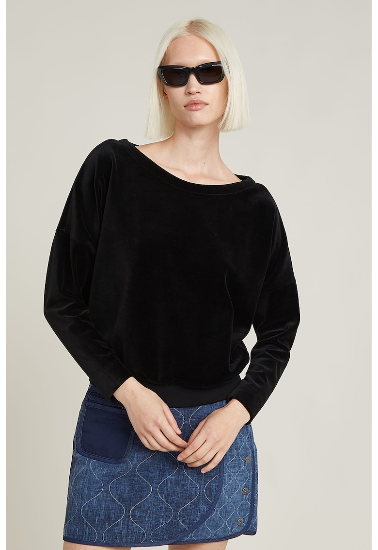 Bluza de trening cu model uni si decolteu barcuta