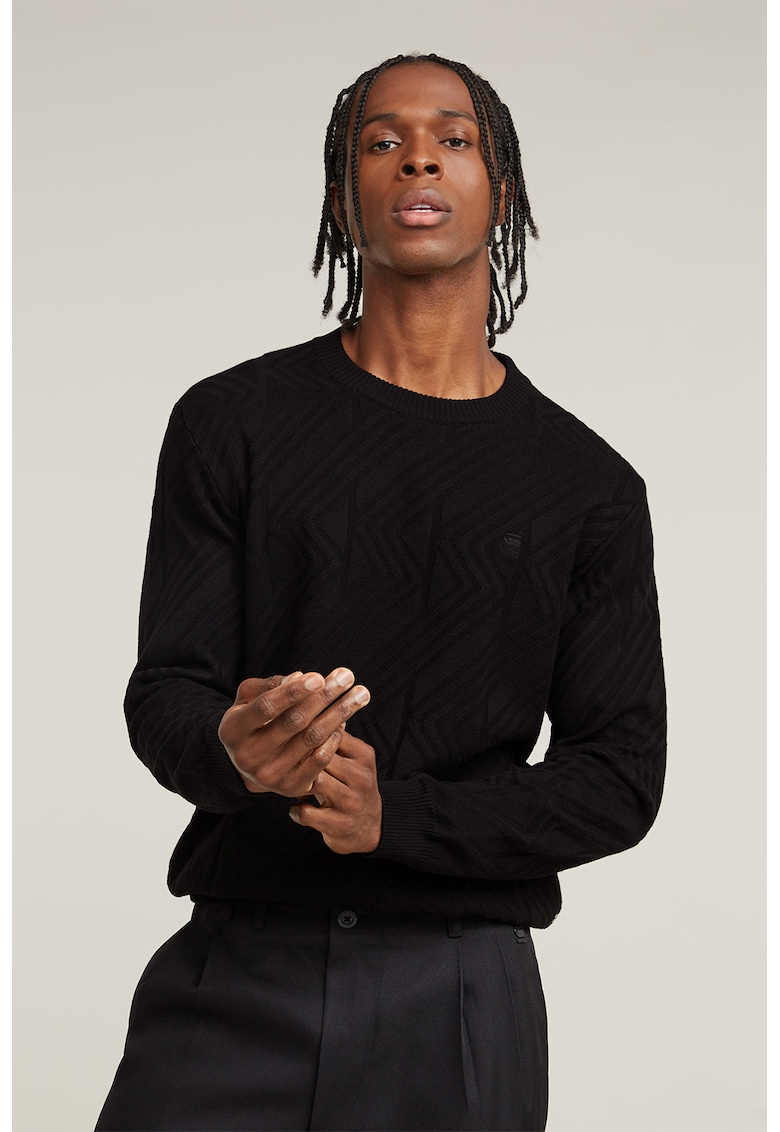 Pulover din amestec de bumbac organic cu model geometric