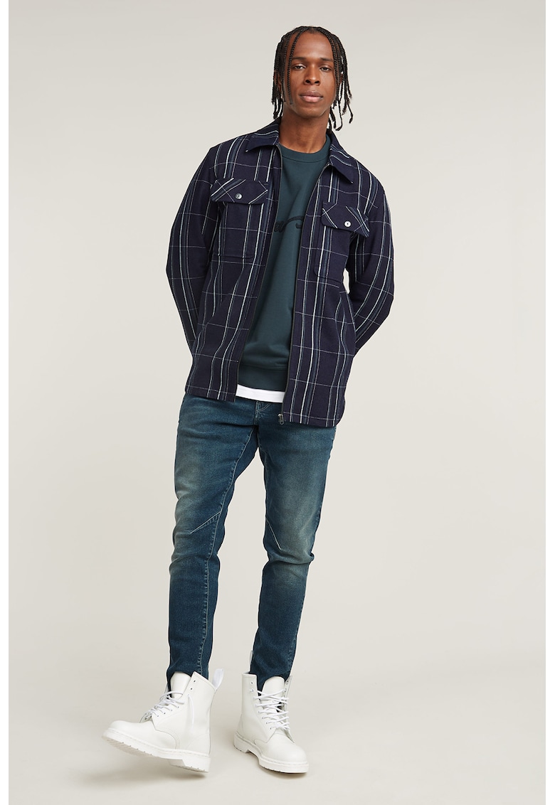 Jacheta din bumbac cu model in carouri - fermoar si buzunare cu clapa pe piept
