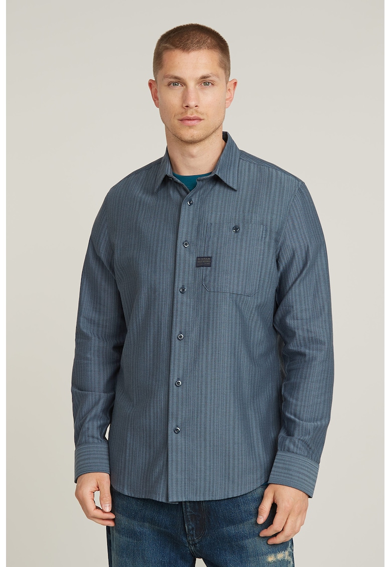 Camasa din bumbac cu model si buzunar aplicat