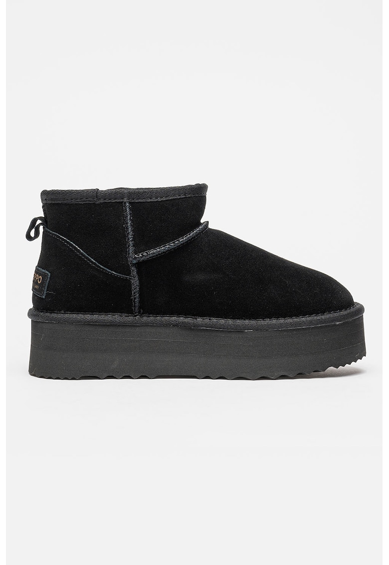Ghete flatform din piele intoarsa - Negru