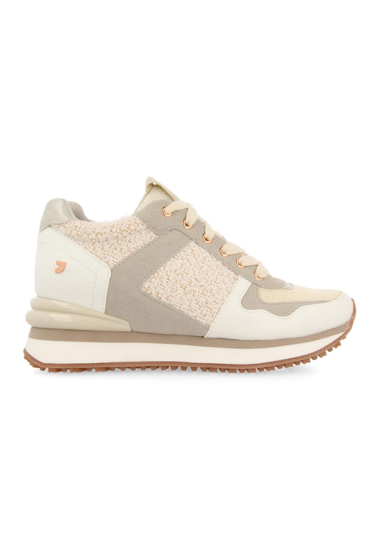 Pantofi sport de piele ecologica cu garnituri texturate Lellig - Alb fildes/Bej