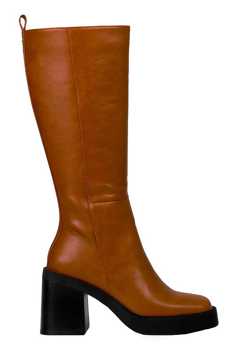 Cizme de piele ecologica cu toc masiv Goeblange - Maro scortisoara