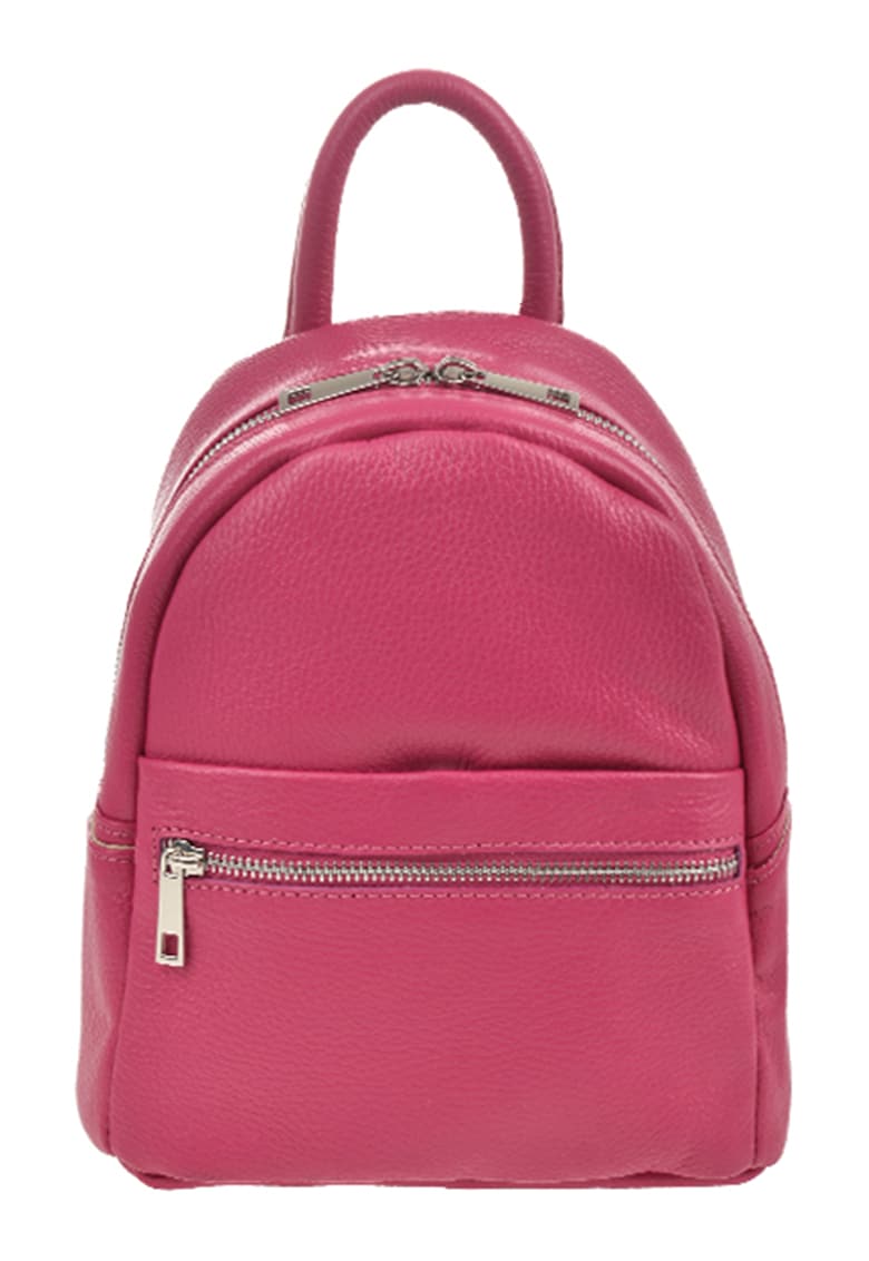 Rucsac de piele cu buzunar cu fermoar - Fucsia