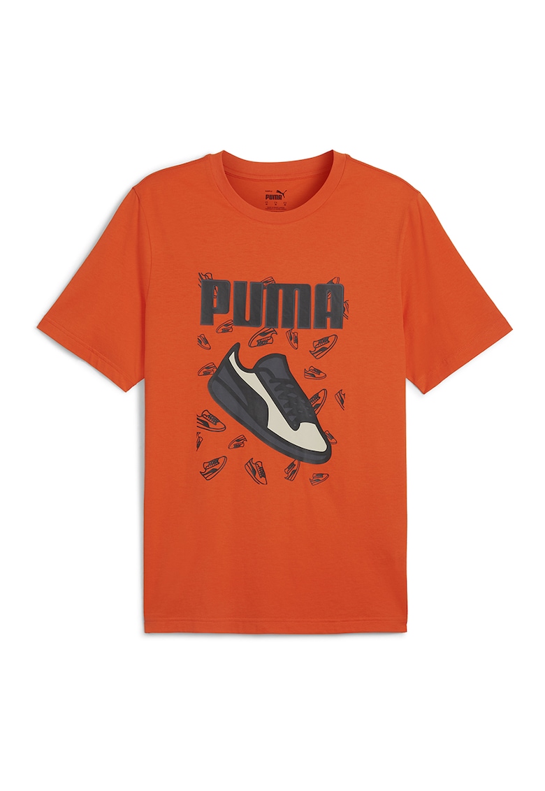 Tricou de bumbac cu decolteu la baza gatului - Negru stins/Portocaliu mandarina