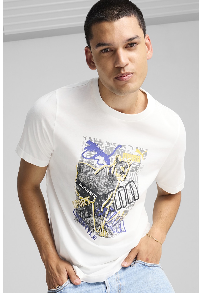 Tricou de bumbac cu imprimeu - Galben pal/Alb optic/Albastru indigo