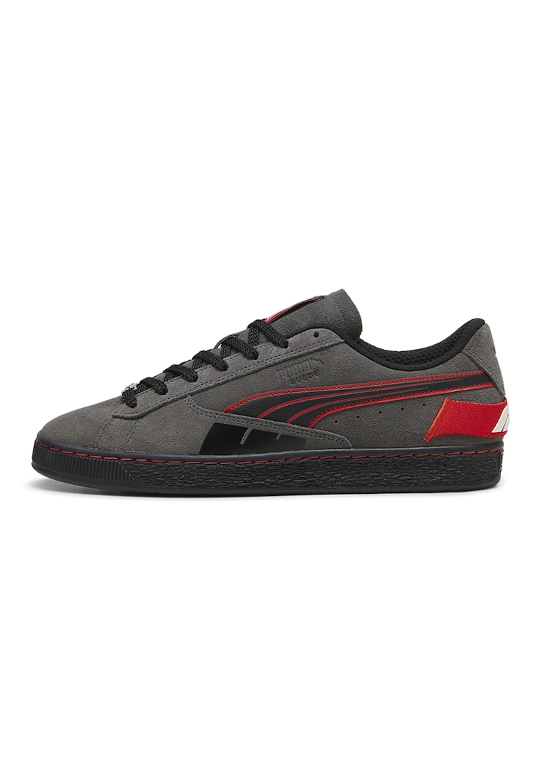 Pantofi sport low-cut cu de piele intoarsa cu garnituri de piele