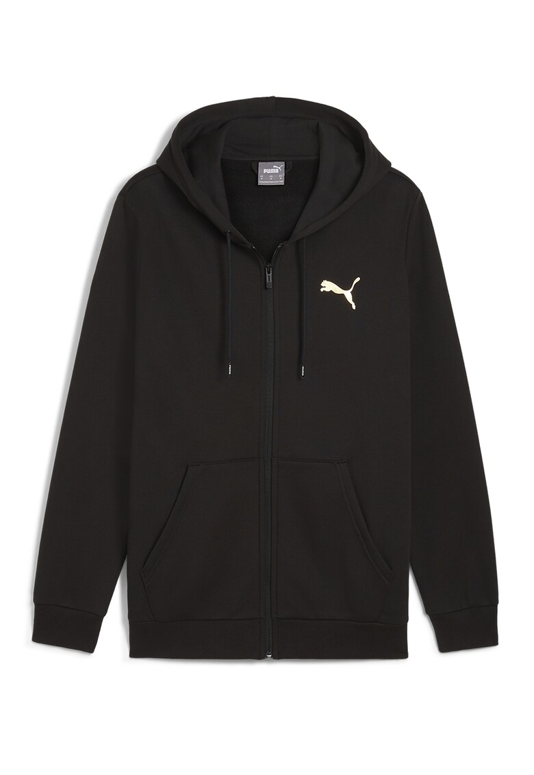 Hanorac cu imprimeu logo si fermoar ESS+ - Alb/Auriu/Negru