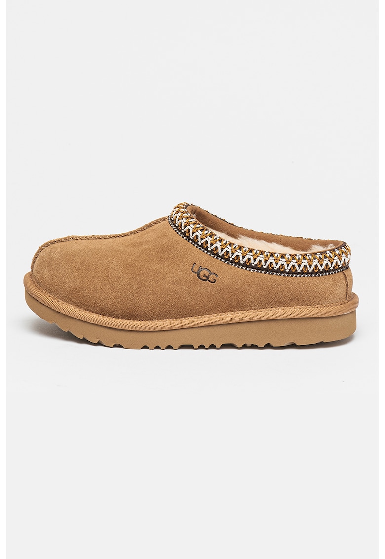 Papuci de casa din piele intoarsa cu broderie Tasman