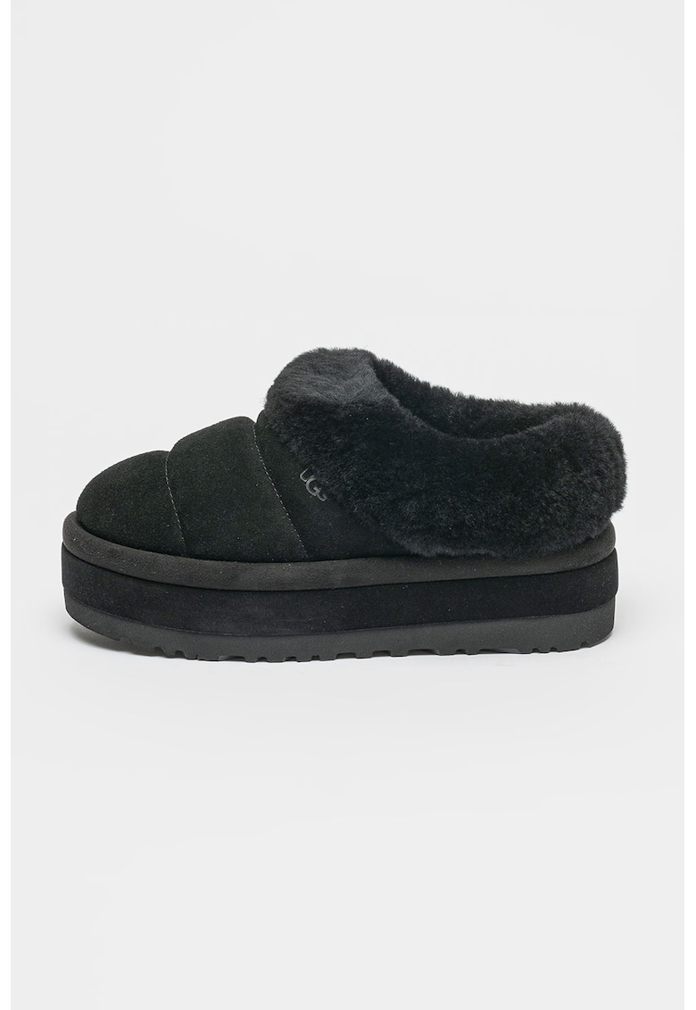Papuci de piele intoarsa cu platforma si garnituri de blana Tazzlita – Negru – UGG Papuci de piele intoarsa cu platforma si garnituri de blana Tazzlita – Negru – UGG