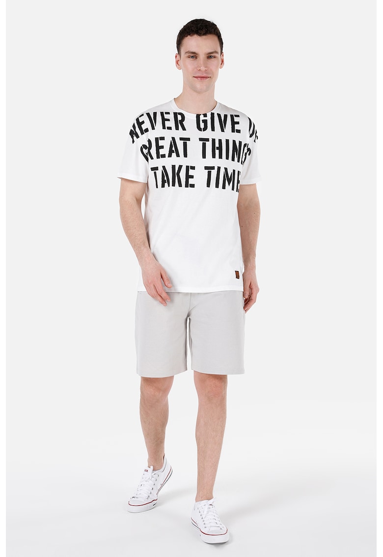 Tricou de bumbac cu text - Negru stins/Alb optic