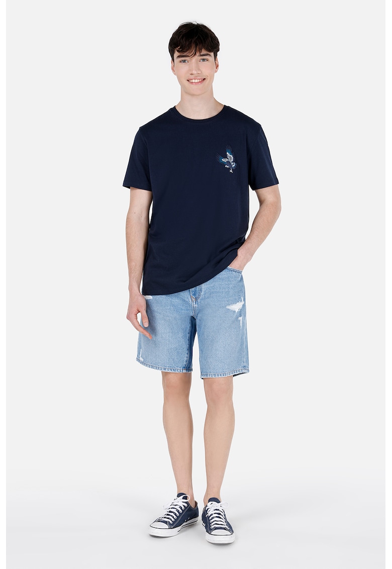 Tricou de bumbac cu decolteu rotund - Bleumarin