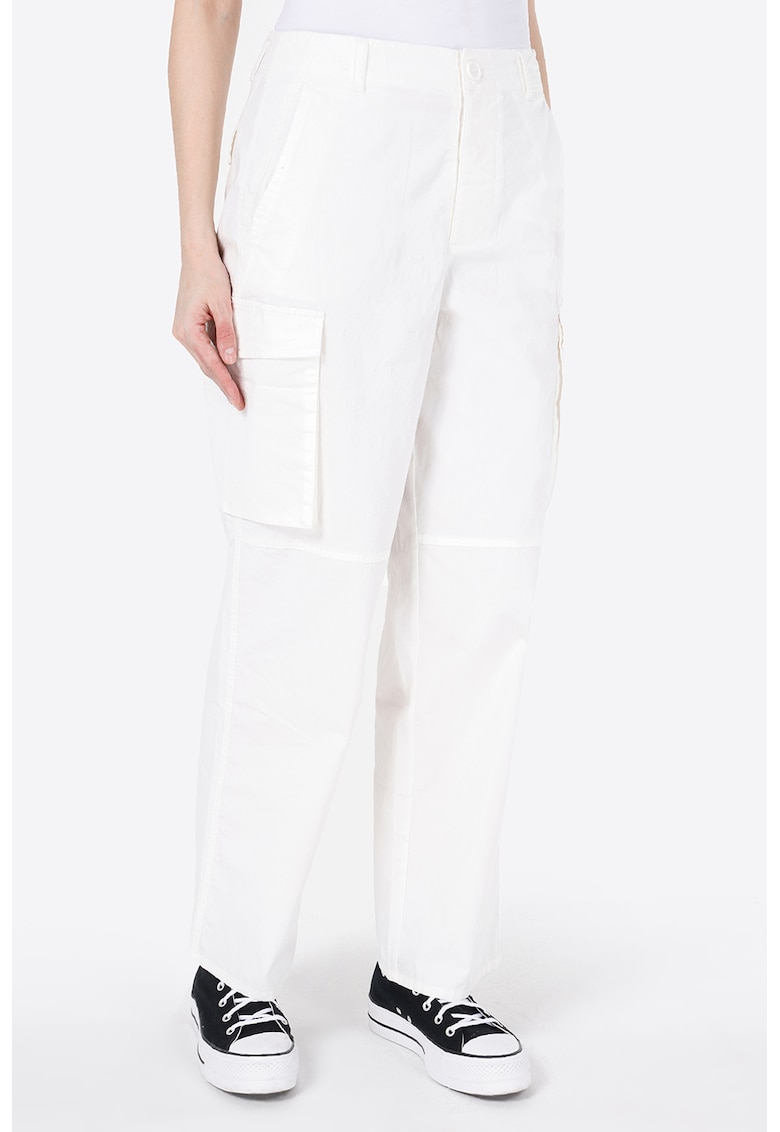 Pantaloni cargo cu talie medie - Alb