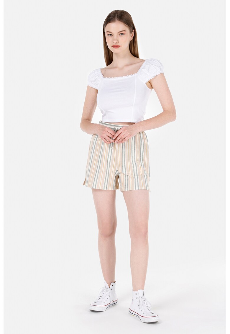 Pantaloni scurti cu model in dungi si talie ajustabila - Alb/Gri/Portocaliu pal