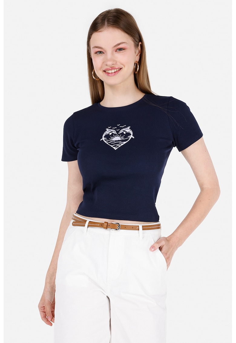 Tricou crop cu detaliu grafic