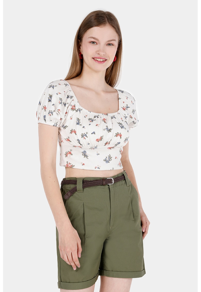 Tricou crop cu model floral