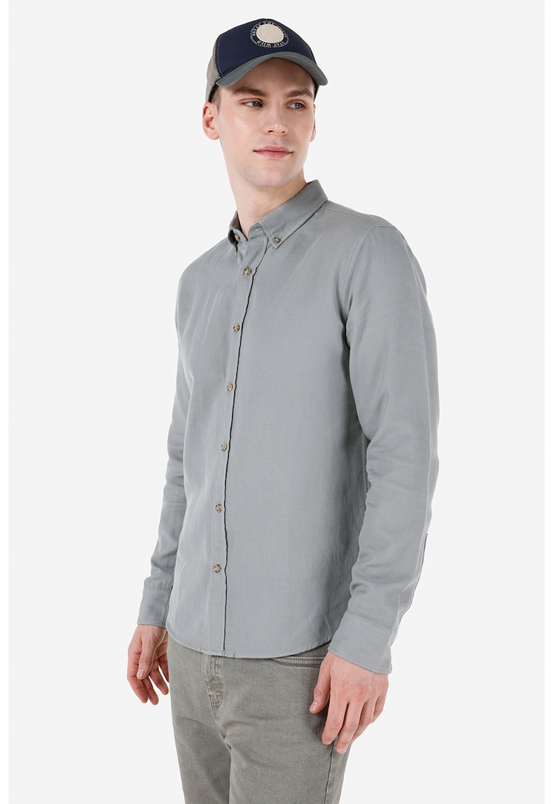 Camasa slim fit cu guler fixat cu nasturi - Gri inchis