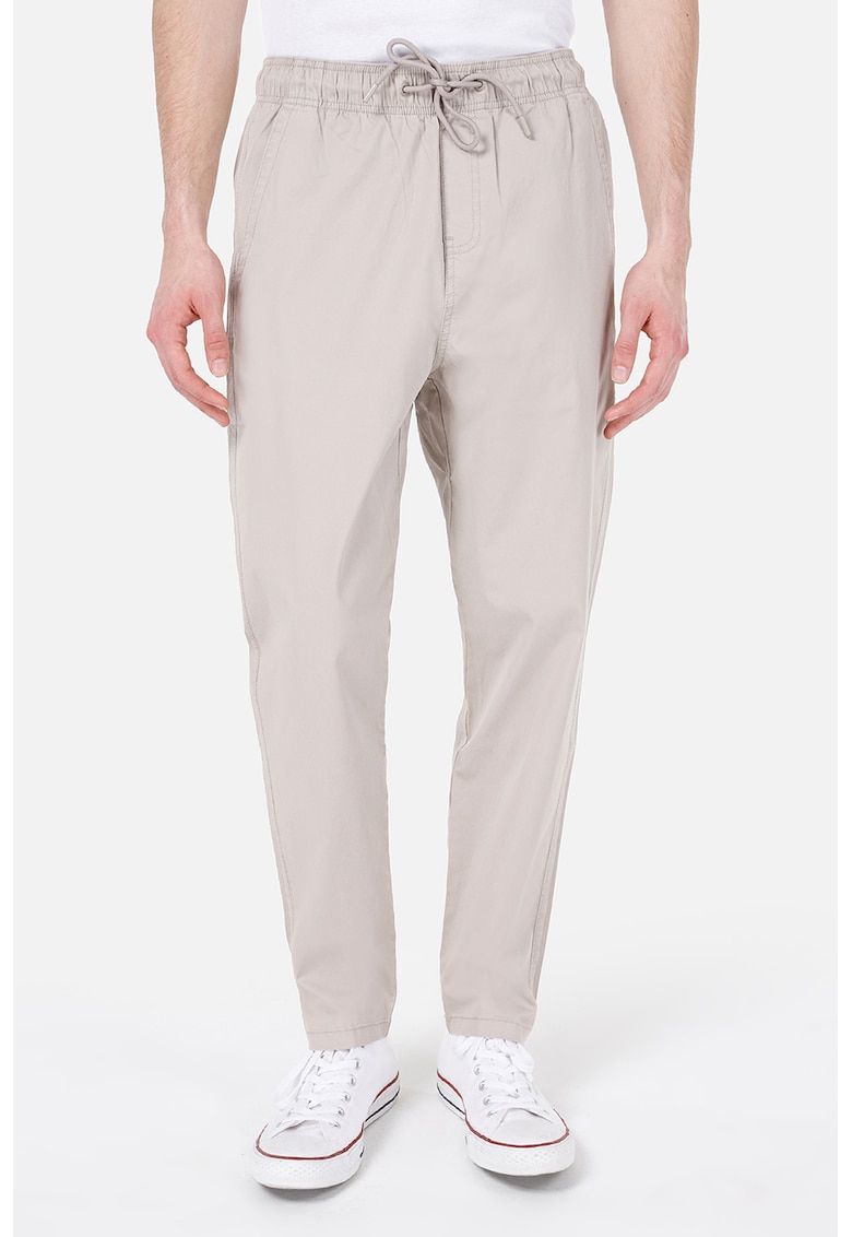 Pantaloni cu croiala conica si snur de ajustare in talie - Gri deschis