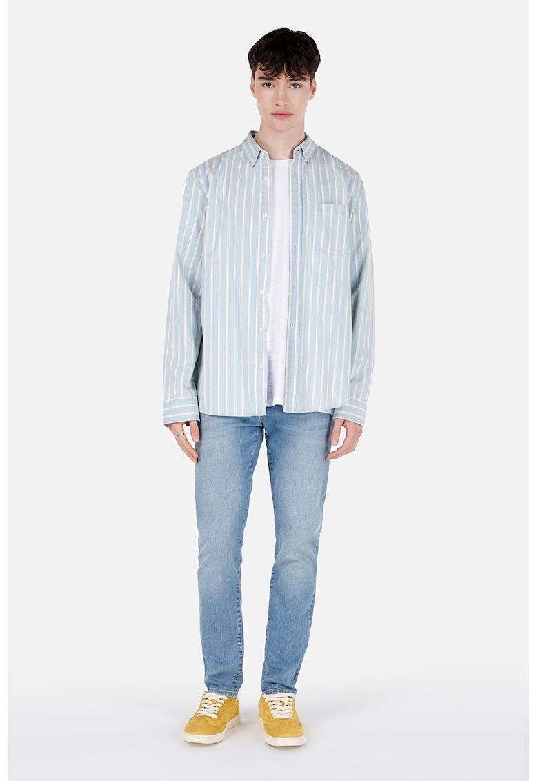 Blugi cu talie medie si aspect decolorat